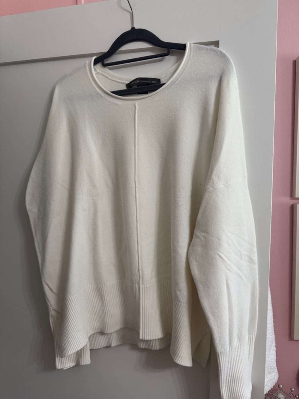 French Connection Cream Crewneck Sweater with Center Seam Detail